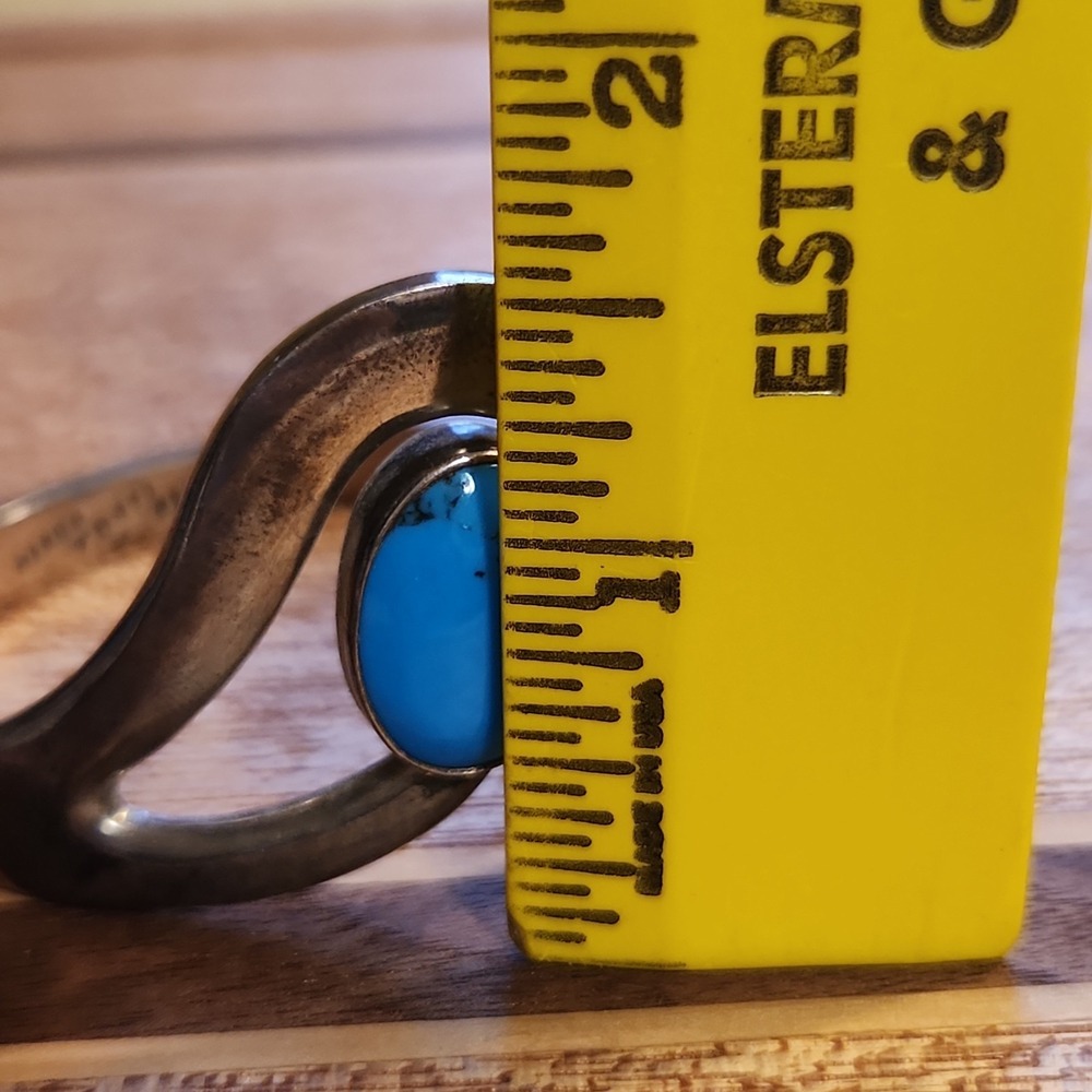 Vintage Mexican Sterling Silver 925 & Turquoise Bracelet Hinged Statement Trendy - Picture 12 of 16